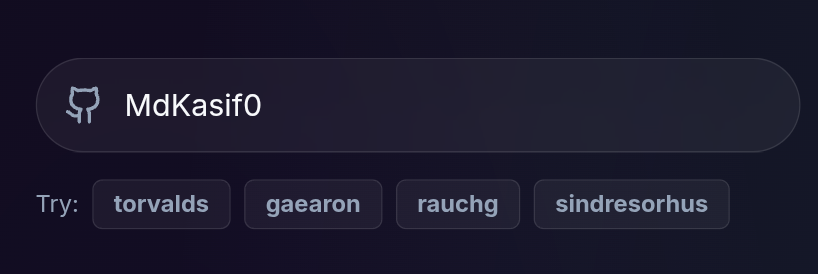 Screenshot of entering a GitHub username