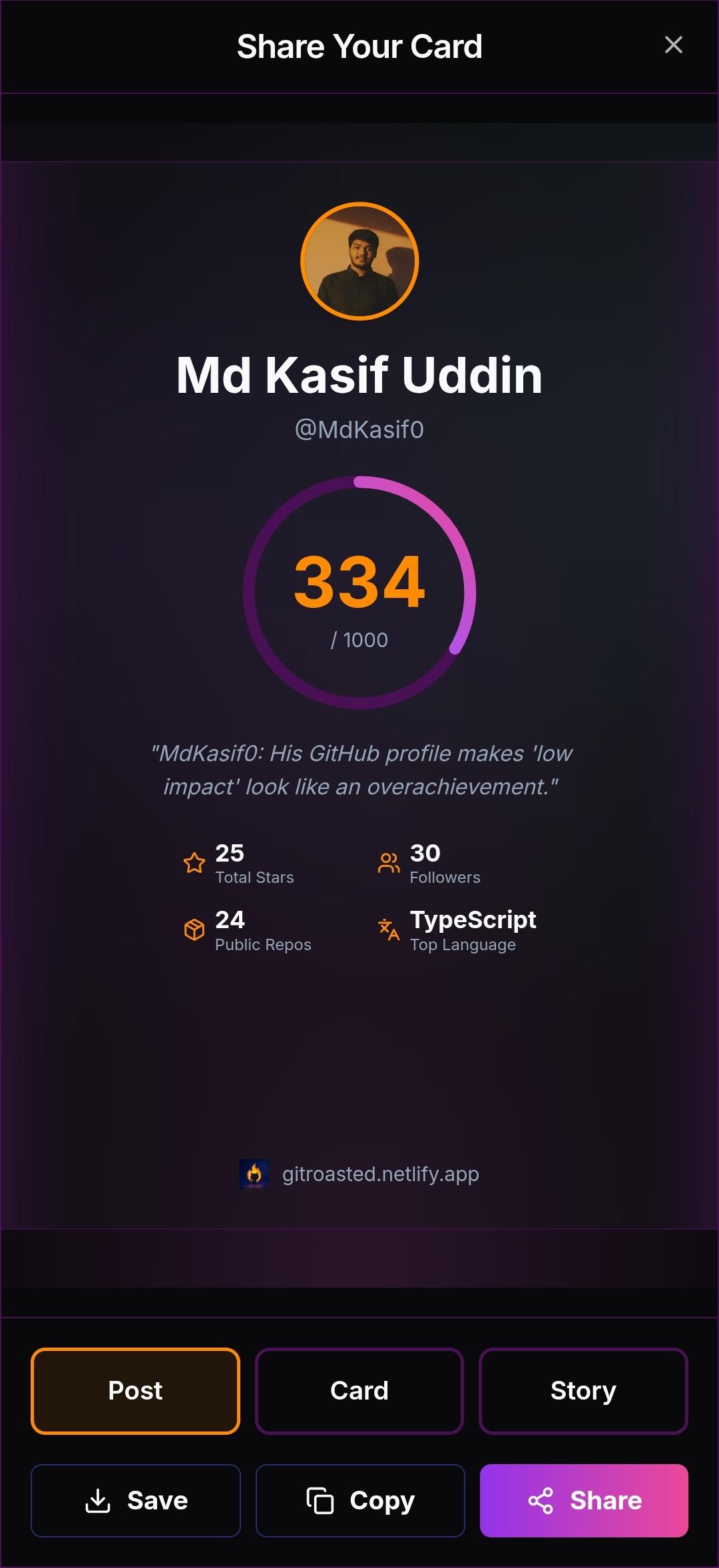Sharing the result card